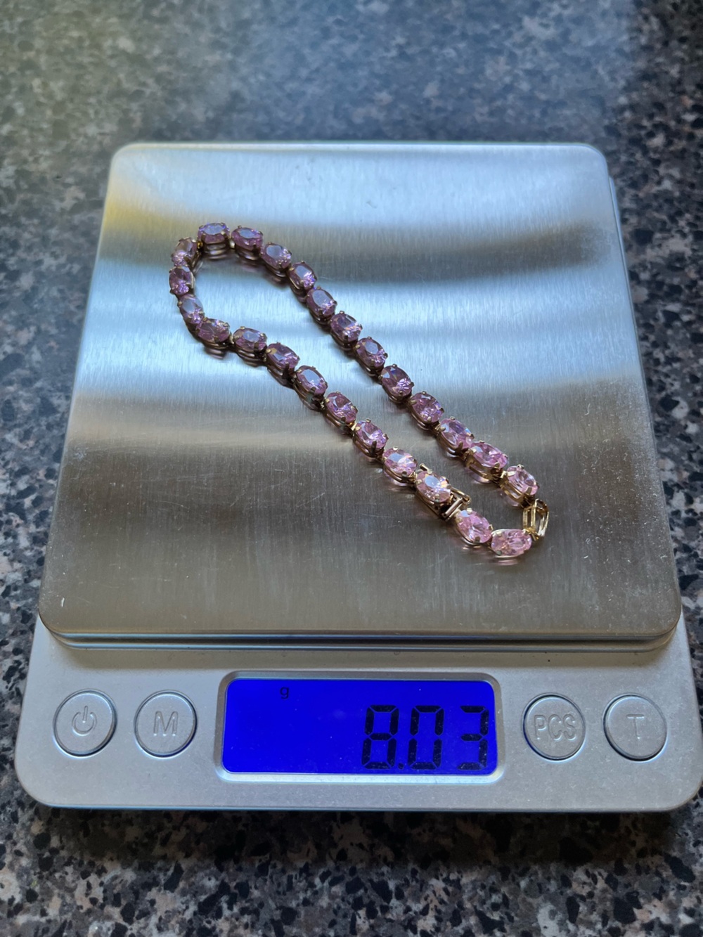Vintage 10K Gold Pink Stone Bracelet • 7.25” • ODI Maker’s Mark